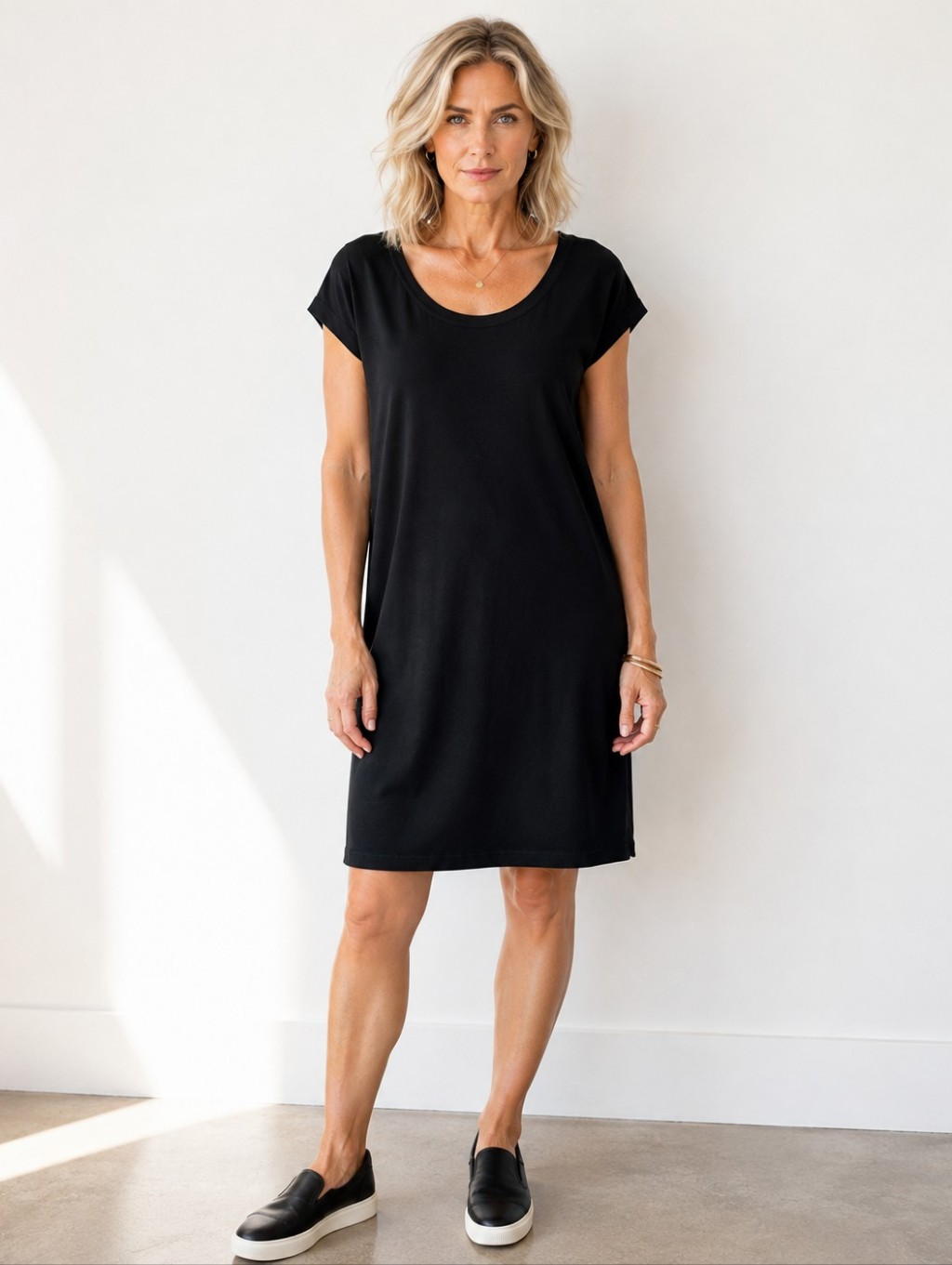 Eileen Fisher Black Organic Cotton Stretch Shift Dress Size M